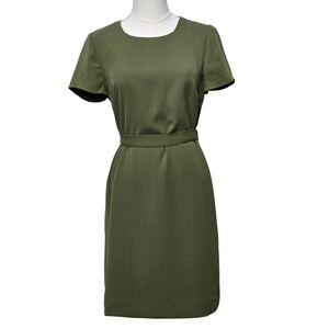 J Crew Dress Womens Size 2 Green Short Sleeve Belted Sheath Work Office Casual